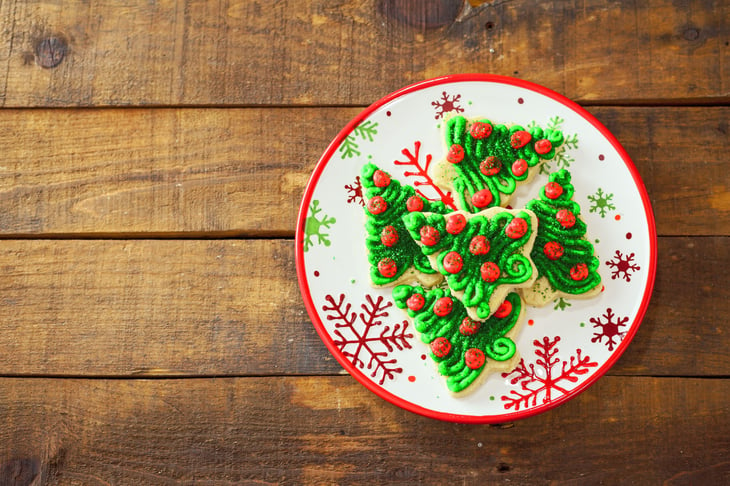 Christmas Tree Cookies On Holiday Plate