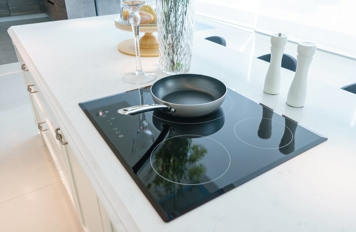 Frying pan on an electric stove, cooktop in a kitchen