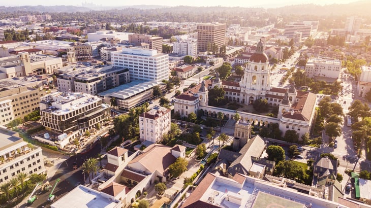 Aerial view of downtown Pasadena, California.