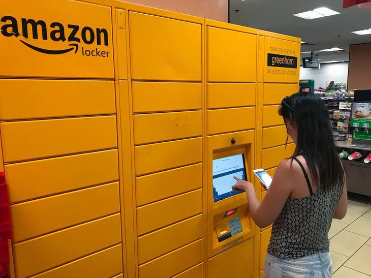 Woman at Amazon locker