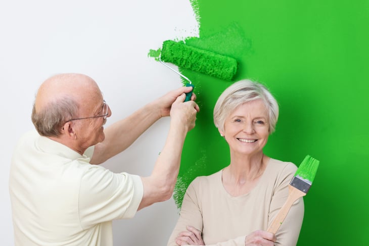 Senior couple painting their home