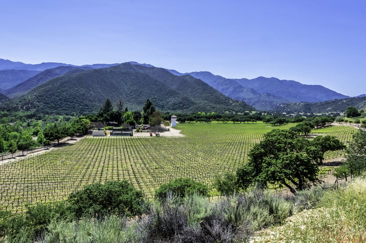 Winery along Monterey County road highway G16, near Carmel Valley, on the California Central Coast.