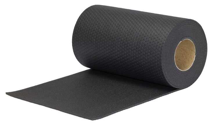 rolled black rubber mat
