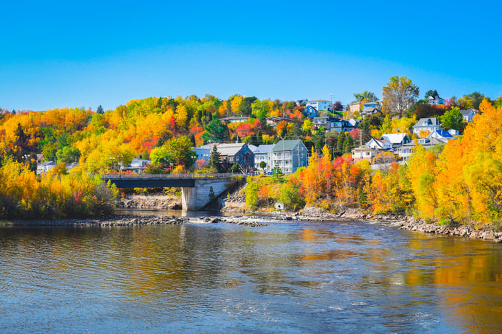 Beautiful autumn landscape view in Chicoutimi, Saguenay, Quebec City, Canada