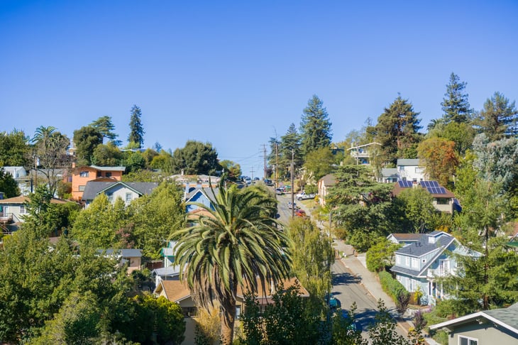 Homes in a residential area of Oakland, California.