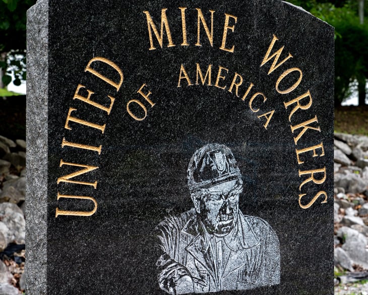 United Mine Workers of America or UMAW engraving on a monument