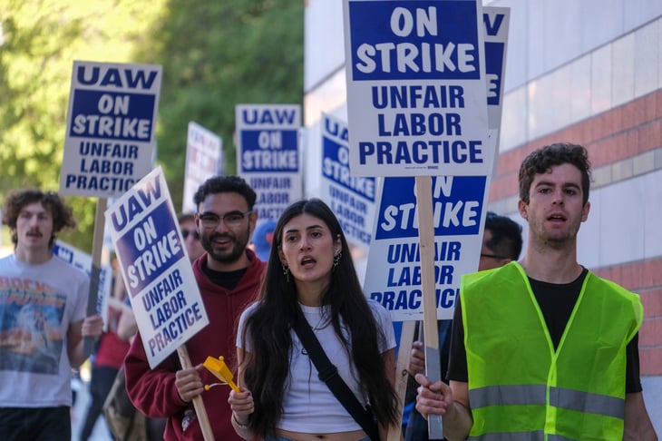 UAW workers and students on strike