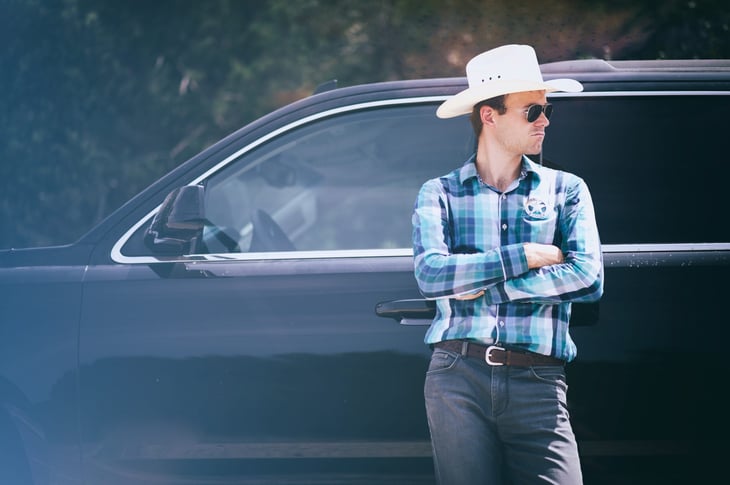 Texas ranger outside a car