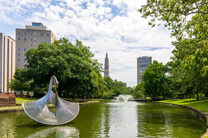 Harmony, the sculpture in Lilly Pond, Bushnell Park, in Hartford, Connecticut