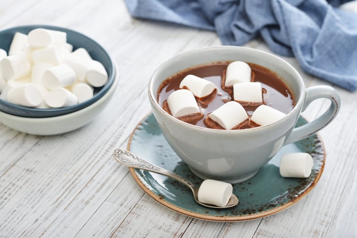 Mug with hot chocolate and marshmallows