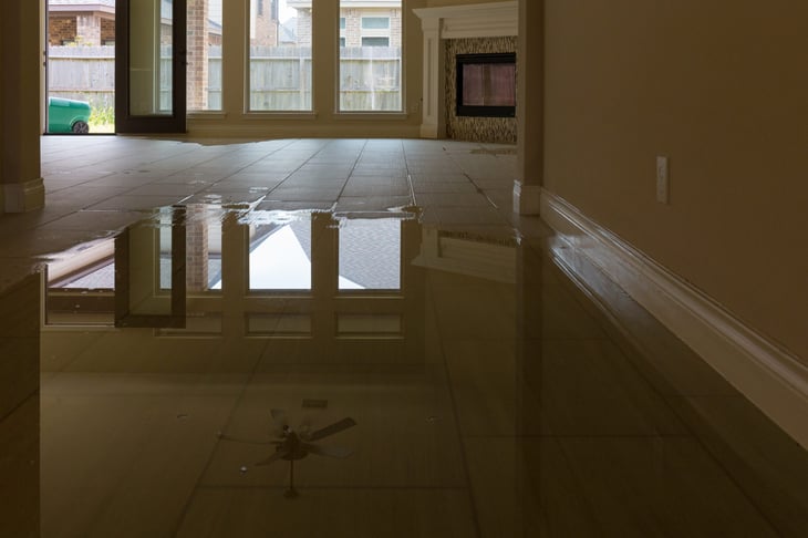 A home in suburban Houston was flooded by Hurricane Harvey in 2017