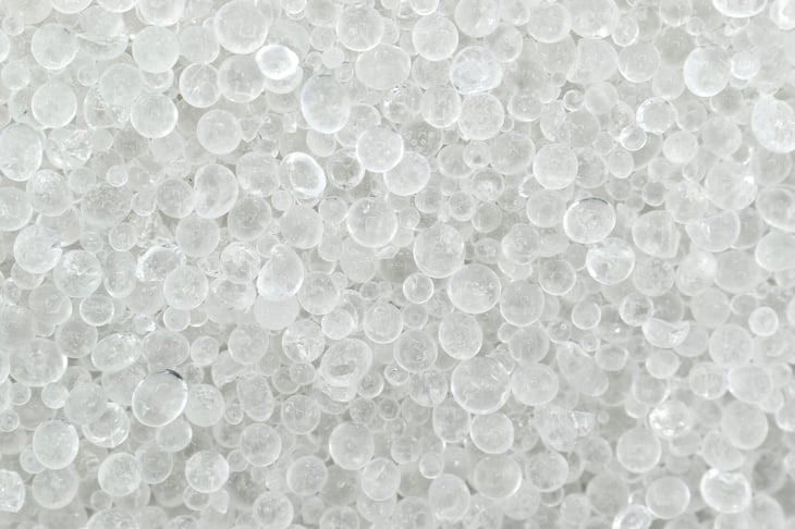 Texture of new silica gel crystals.  It's a desiccant.  It adsorbs and holds water vapor.