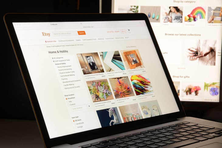 Etsy online craft retailer on a laptop
