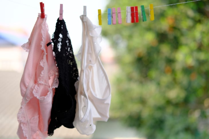 Underwear or lingerie hanging on a clothes line to dry