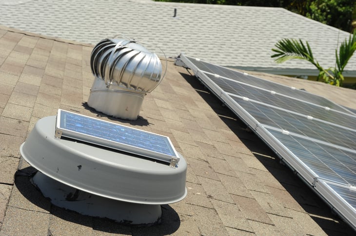 Attic fan powered by solar power
