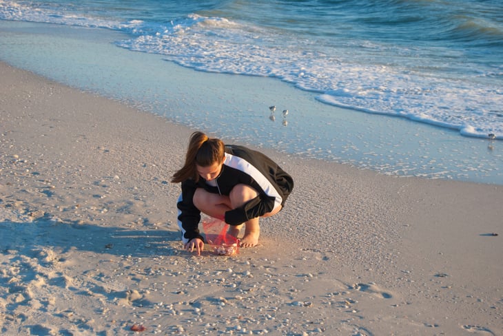 Woman collecting shells, Fort Myers Beach, Florida