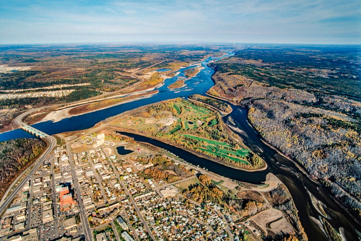 Aerial image of Fort McMurray in the province of Alberta, Canada