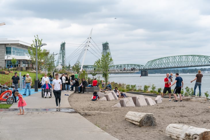 Vancouver, WA - May 27th, 2019 Residents of Vancouver Washington enjoying the new waterfront