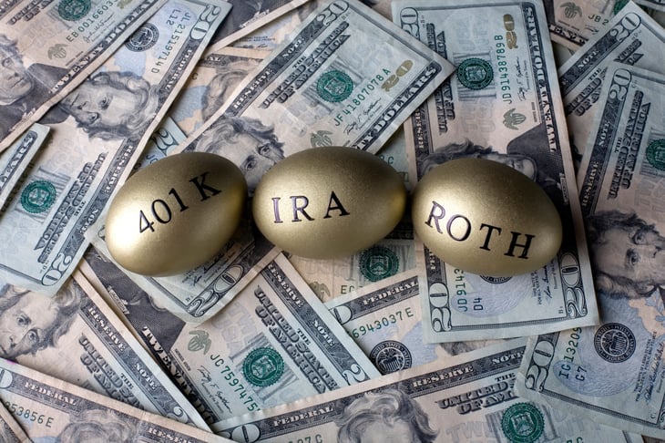 Golden eggs representing IRA, 401k, and Roth IRA.