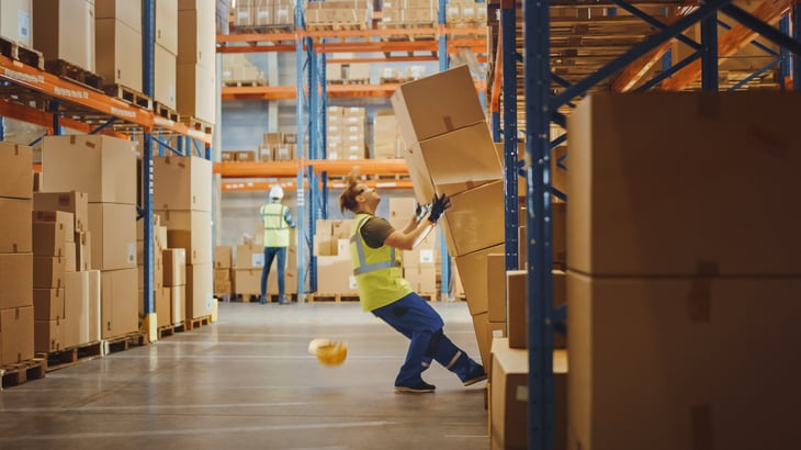Worker in a dangerous situation falling and sustaining a workplace injury