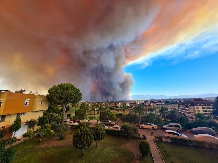 wildfire burning near homes