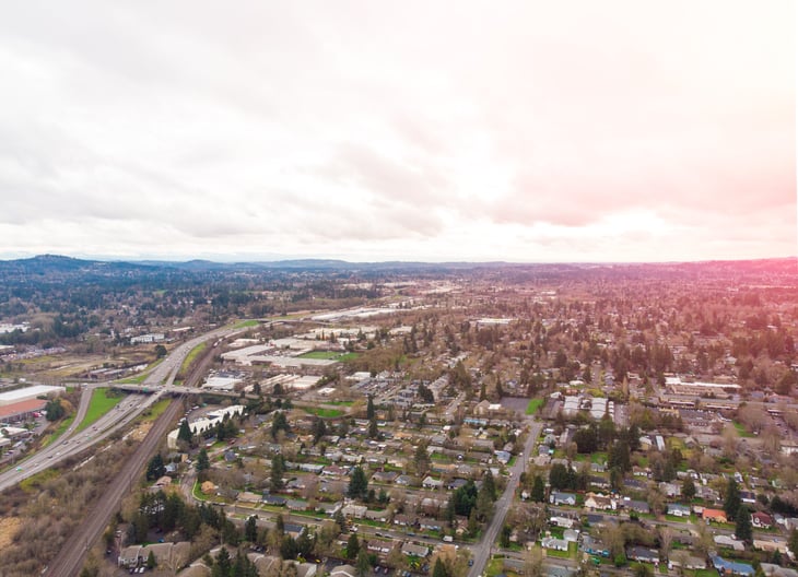 Beaverton, Oregon, USA, at sunset.
