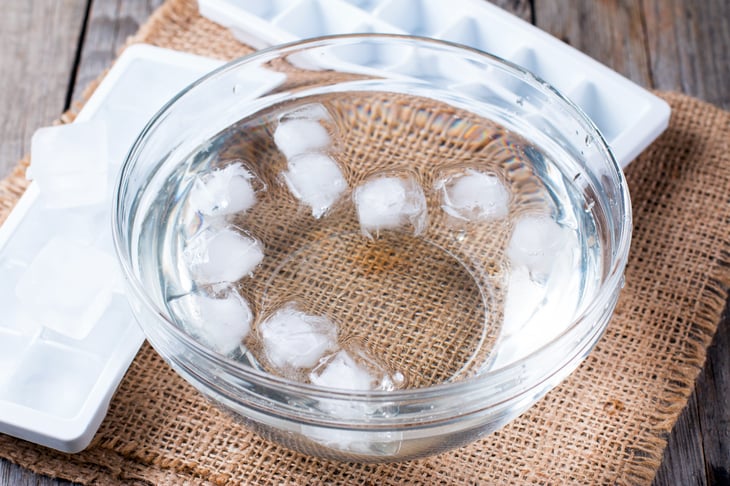ice cubes in bowl