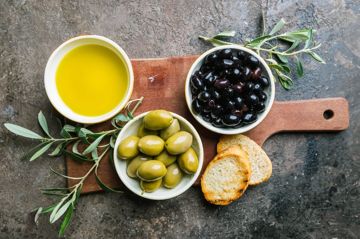 Green and black olives