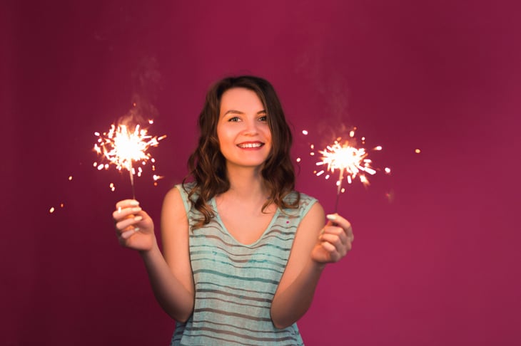 Young woman with sparklers celebration celebrating