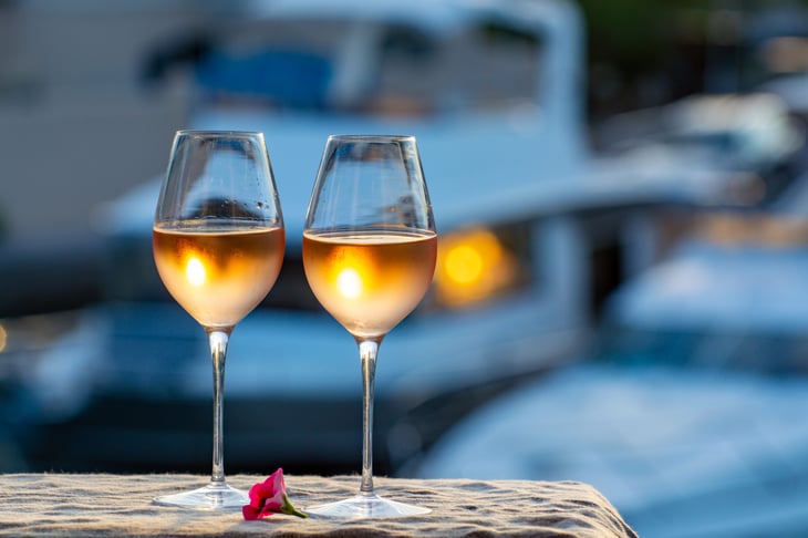 cold rose wine in summer