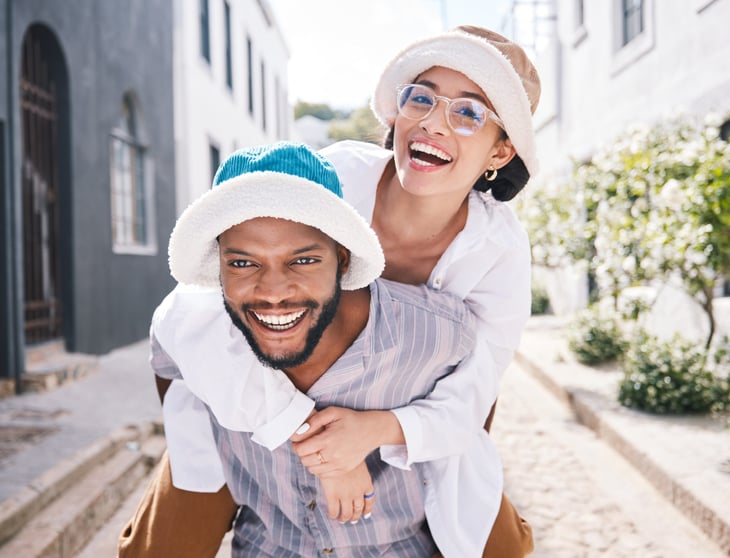 Happy couple traveling