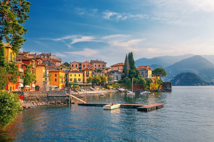 Varenna scenic sunset view in Lake Como, Italy.