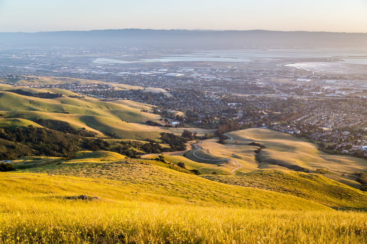 Beautiful hills and landscape over Fremont, California