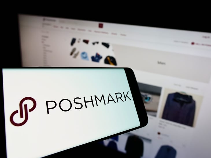 Poshmark logo on a phone and website on a computer