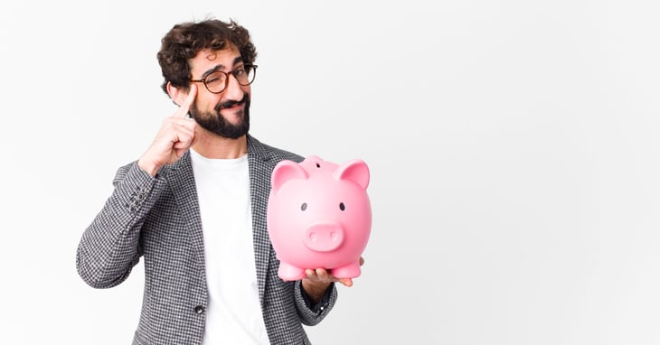 Weird businessman with piggybank.