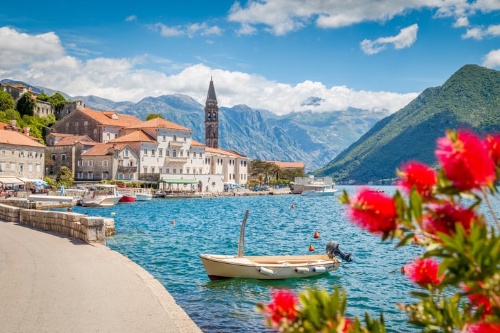 The historic town of Perast at the Bay of Kotor in Montenegro, southern Europe