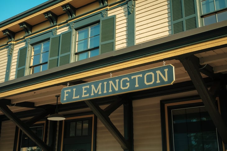 Old Flemington train station sign, Flemington, New Jersey, in Hunterdon County