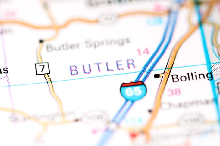 Map of Butler, Alabama, in Choctaw County