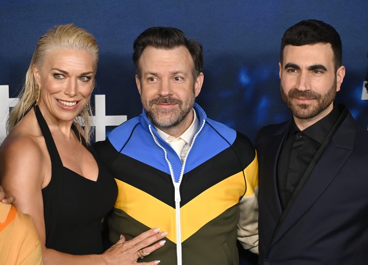 Hannah Waddingham, Jason Sudeikis and Brett Goldstein at the season 3 premiere for "Ted Lasso" at the Regency Village Theatre.