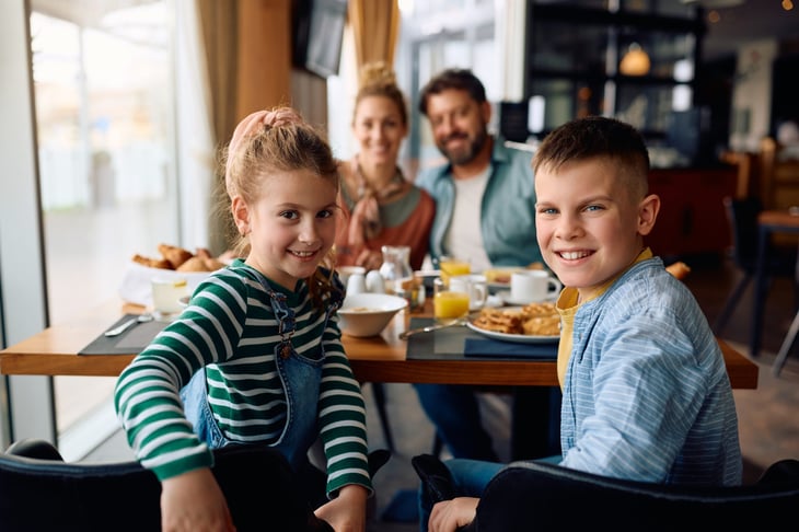 Happy family in a restaurant