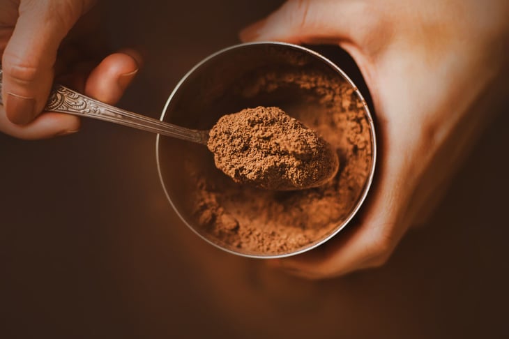 Cocoa powder in a container