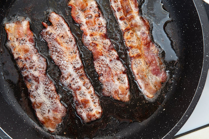 Bacon in a frying plan