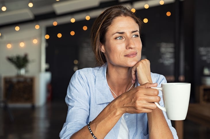 Woman drinking coffee in a restaurant