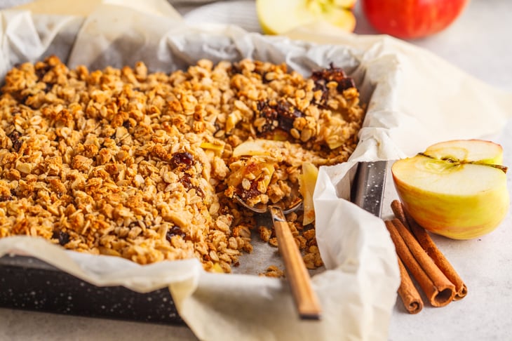 Apple crumble or crisp with oats and cinnamon