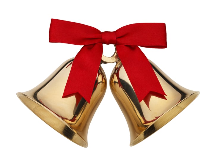 Gold Bells With Red Ribbon Bow