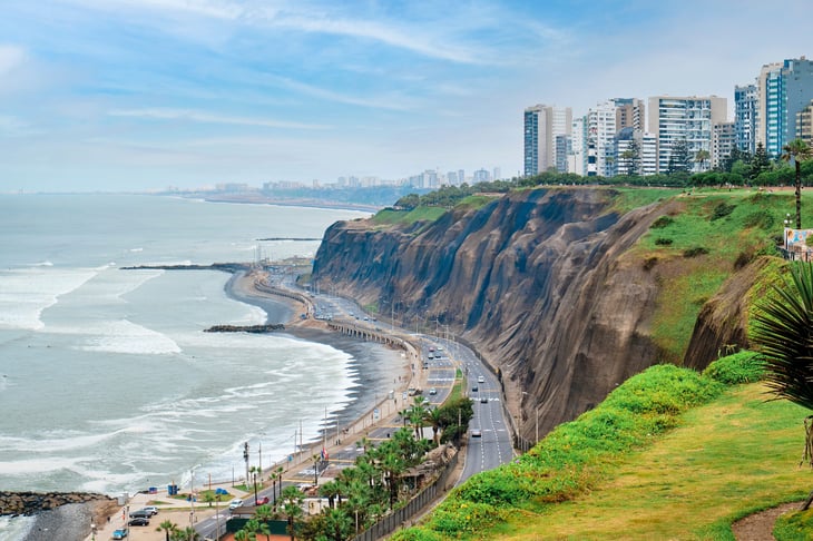 The capital city of Lima, Peru, on the Pacific Ocean