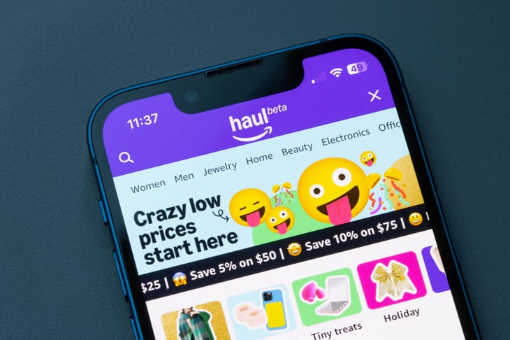 Amazon's new online discount section named "Haul" is seen from the Amazon app on an iPhone