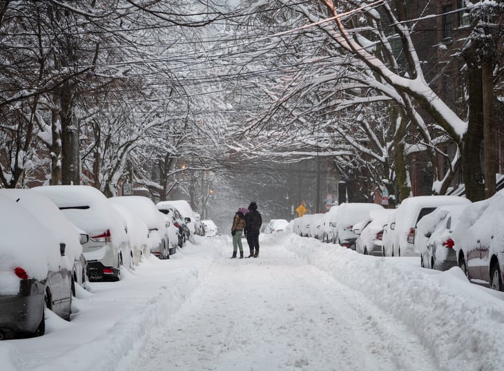 Cars in Jersey City, New Jersey, in winter storm