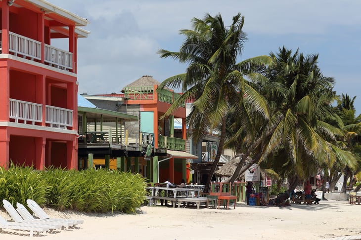 Ambergris Caye / Belize - March 17 2018: Walking in the streets of San Pedro in Ambergris Caye