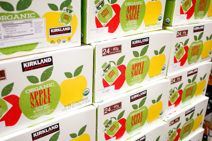 Kirkland Signature Organic Apple Sauce on display at a local Costco